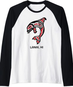 Lanai HI Native Aboriginal Orca Killer Whales Raglan Baseball Tee