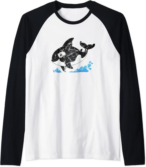 Cute Baby Orca Whale Sea Animal Cool Ocean Orcas Men Women Raglan Baseball Tee