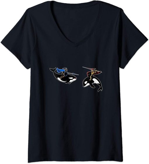 Womens Jousting Orcas – Funny Jousting Animal Design V-Neck T-Shirt