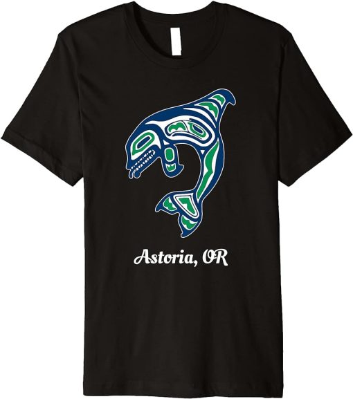 Blue Green Native American Astoria OR Orca Killer Whale Premium T-Shirt