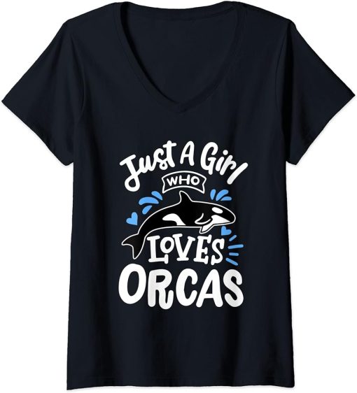 Womens Just A Girl Who Loves Orcas Orcas Lover Nature Wildlife V-Neck T-Shirt