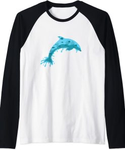 Dolphin with Sea Bottom Raglan Baseball Tee