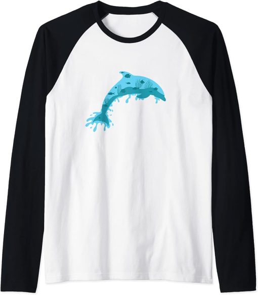 Dolphin with Sea Bottom Raglan Baseball Tee