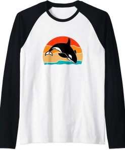 Retro Vintage Whale Orca Squad Orca Squad Whale Sea Animal Raglan Baseball Tee