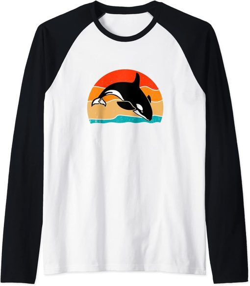 Retro Vintage Whale Orca Squad Orca Squad Whale Sea Animal Raglan Baseball Tee