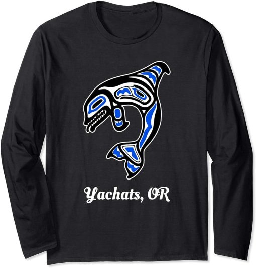 Blue Native American Yachats OR Tribal Orca Killer Whale Long Sleeve T-Shirt