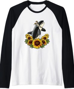 Cute Love Orca Whale Gift Sunflower Decor Orca Raglan Baseball Tee