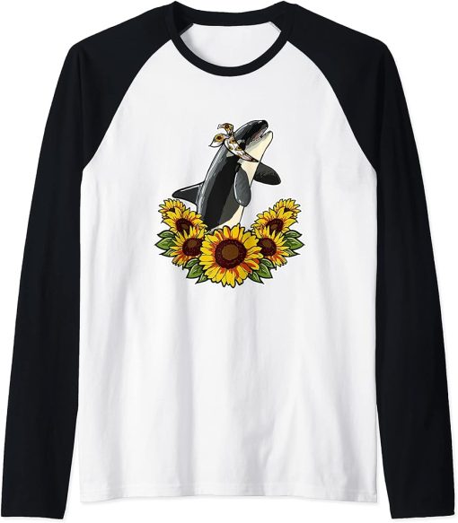 Cute Love Orca Whale Gift Sunflower Decor Orca Raglan Baseball Tee