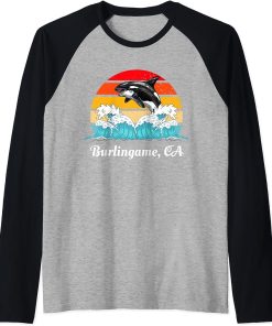 Vintage Bellingham CA Distressed Orca Killer Whale Art Raglan Baseball Tee